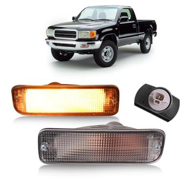 Imagem de HECASA Par de luz de seta de para-choque dianteiro compatível com Toyota Tacoma 4WD/98-00 Toyota Tacoma DLX RWD 95-97 Substituição para TO2531122 TO2530122 Lâmpada de seta para motorista e lente