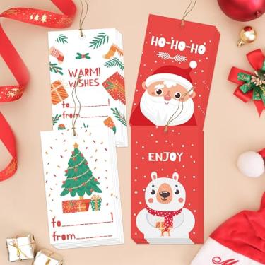 Imagem de Cazhes Etiquetas de presente de papel Merry Christmas, 40 peças, etiqueta de nome de Papai Noel com cordão para sacolas de presentes, embalagem de presentes de férias de inverno para suprimentos de