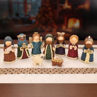 Imagem de Conjunto de 9 peças, presépio de 9 peças, estatuetas de resina para decoração interna de Natal