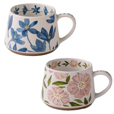Imagem de Caneca de cerâmica floral elegante, caneca de design de flor azul com alça, exclusivo design de flores em aquarela caneca de chá para casa e escritório, segurança para micro-ondas (azul e rosa)