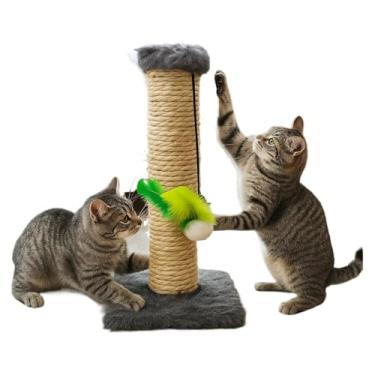 Imagem de Arranhador Para Gatos Com Postes De Sisal E Brinquedo Exclusivo – Ferramenta De Entretenimento(Cinza)
