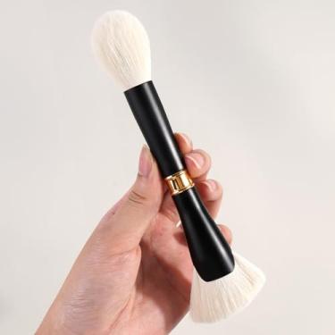 Imagem de Um pincel de maquiagem de cabeça dupla com cerdas macias, forte capacidade de captação de pó para blush, sombra e sombreamento de contorno (branco)