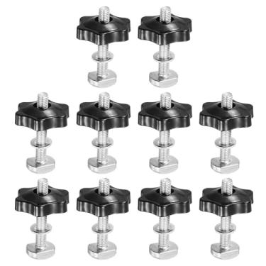 Imagem de PATIKIL T Kit de manípulos de parafusos de trilha, conjunto de 10 parafusos roscados M6 x 40 mm x 32 mm com arruelas e porcas de maçanetas de 6 estrelas, acessórios de trilho para gabaritos e