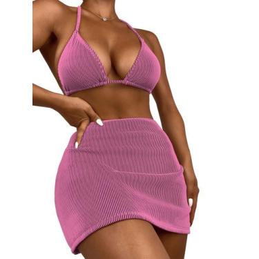 Imagem de Conjunto de biquíni SweatyRocks Zebra listrado com saia de praia