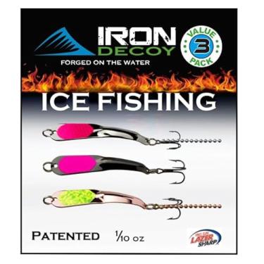 Imagem de IRON DECOY Iscas de pesca com colher de aço, fundição, trolling, jigging, gelo, lago, rio, riacho, água doce, truta, robalo, walleye, salmão, tipo de peixe, lúcio, pacote com 3