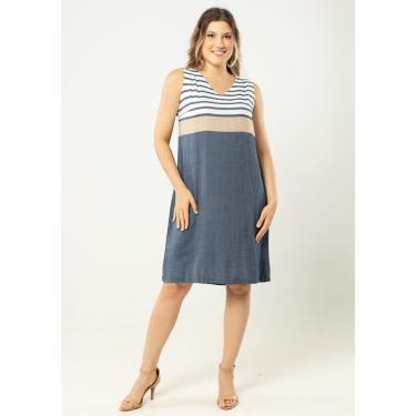 Imagem de Vestido Pau a Pique Regata Listrado Viscose Azul marinho