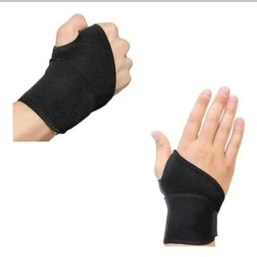 Imagem de Par de Munhequeira Elástica Ajustável em Neoprene, Preta, Suporte para Pulso, Proteção Esportiva, Compressão com Ventilação