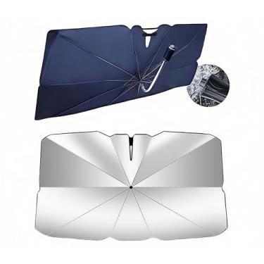 Imagem de Persevere Para-sol para para-brisa de carro, guarda-chuva de 6 camadas de abertura para carro, capa de para-brisa dobrável universal com bolsa de armazenamento preto e prata (139,7 cm C x 80 cm L)
