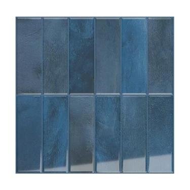Imagem de VEELIKE Azulejo Backsplash azul cobalto 6 folhas 30,5 x 30,5 cm, adesivo no metrô para cozinha, banheiro, autoadesivo, impermeável, azul marinho, azulejos de parede para lareira e lavanderia