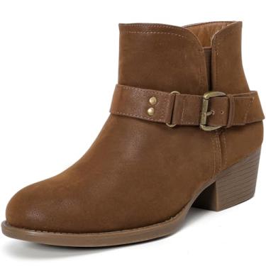 Imagem de Luoika Botas femininas de cano curto de largura larga - Botas curtas pretas e marrons com bloco de salto baixo com zíper lateral., Brownmf 219, 7 X-Wide