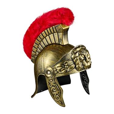 Imagem de ZJchao Capacete Romano Guerreiro Dourado, Acessório de Fantasia para Cosplay, Festas Temáticas, Carnavais, Homens, Mulheres, Pente Vermelho de Plástico, Penas 25x19x23 Cm