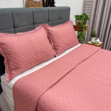 Imagem de Kit Cobre Leito Casal Amelie + 2 Porta Travesseiros Rosa