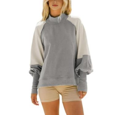 Imagem de Moletom feminino TAQCUX, gola redonda, manga longa, túnica cinza claro