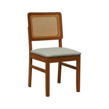 Imagem de Cadeira Lyon Madeira Maciça Encosto Telinha Amêndoa - Amêndoa Assento Estofado Linho Bege