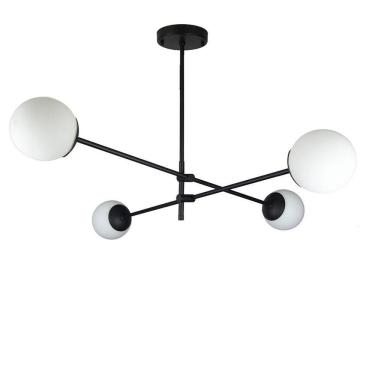 Imagem de Lustre Lirio Com 4 Globos Esfera De Vidro Branco - Preto