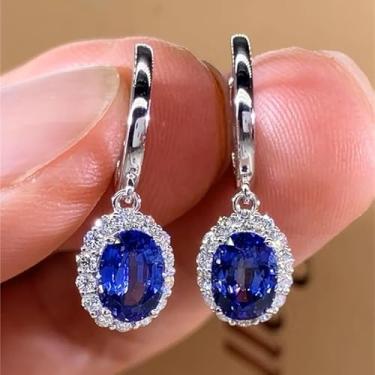 Imagem de Brincos de gota de flor de zircônia vermelha e azul elegantes de luxo para mulheres, noivado, festa de casamento, joias de presente, One size, Cobre, Zircônia cúbica