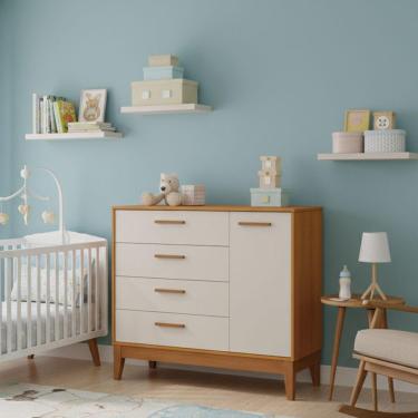 Imagem de Comoda Sapateira Flip 1 Porta 4 Gaveta Areia Com Savana