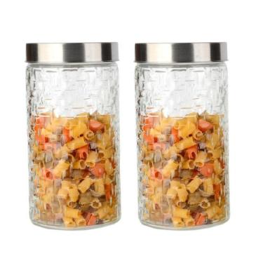 Imagem de Conjunto 2 Potes Vidro Rattan Tampa Inox 1700ml Class Home