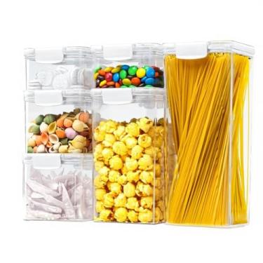 Imagem de Kit 6 Potes Herméticos Yellowstone LUMAI – Vedação Ultra Forte, Travas Laterais, Livre de BPA, Resistentes a Quedas, Conservam Alimentos por Semanas, Vão ao Freezer – Organizador de Cozinha Cor Branco