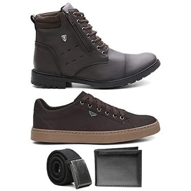 Imagem de Kit Coturno Preto Sapatenis Masculino Brindes Cor:Marrom;Tamanho:43