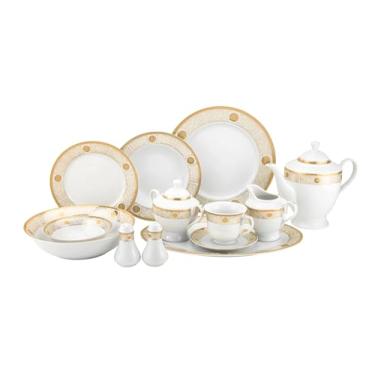 Imagem de Conjunto de louça de porcelana da coleção "Super White" GPJS186-57, serviço luxuoso da China para 8, pratos elegantes em caixa de presente, copos e pires, pode ser lavado na lava-louças, conjunto de