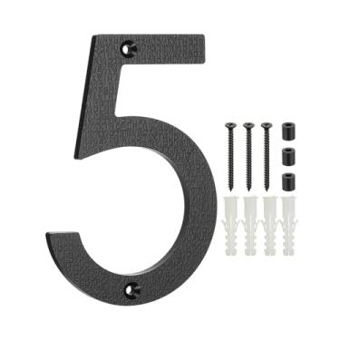 Imagem de PATIKIL Números de casa de 15 cm para o exterior, número 5 ABS textura de plástico flutuante número de casa moderna caixa de correio números de porta com kit de unhas para rua residencial ao ar livre