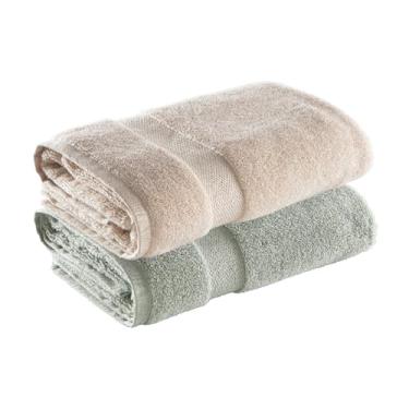 Imagem de Jogo de Toalhas Ele/Ela Super Soft Zero Twist Banhão 80x150cm 500g/m², 97% Algodão 3% Poliéster, Toque Macio, Alta Absorção e Design Sofisticado – Altihaus (Bege/Verde)