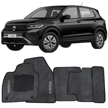 Imagem de Tapete Carpete T-Cross 2019 à 2025 Grafite Logo Bordado Jogo 5 Peças Ecotap S0518 Automotivo Soft