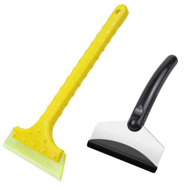 Imagem de Hovom 2 peças de pá portátil de remoção de neve e raspador de gelo para janela de para-brisa de carro, conjunto de ferramentas de remoção de raspador de neve de gelo de borracha de aço inoxidável com