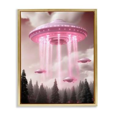 Imagem de Stupell Industries Arte de parede em tela flutuante em ouro com feixes rosa Glam UFO com vigas rosas, design de Sasha, 78 x 63 cm