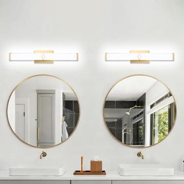 Imagem de NOVELUX Luminárias modernas de LED para banheiro - 61 cm, branco frio 5700K - luminárias de parede de banheiro preto fosco, sobre espelho - Persianas de acrílico transparente branco leitoso fosco