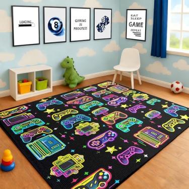 Imagem de yompray Tapete de área com controle de jogos para meninos, adolescentes, 3D, jogador, vídeo, jogos, quarto, decoração de quarto, tapete antiderrapante para sala de jogos, presente 99 x 159 cm