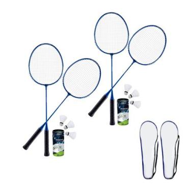 Imagem de Kit 4 Raquetes de Badminton + 6 Petecas de Pena + 2 Raqueteira Com Alç