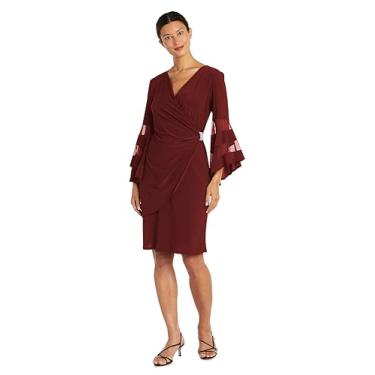 Imagem de R&M Richards Vestido feminino plus franzido sobrepeliz, Merlot, 46