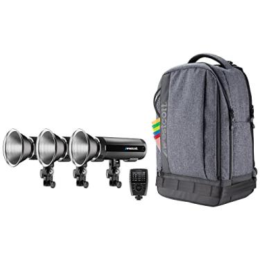 Imagem de Westcott FJ200 Kit de mochila estroboscópica de 3 luzes com gatilho universal sem fio FJ-X3 M - Kit de iluminação fotográfica portátil com géis e gatilho multimarcas para flash fora da câmera