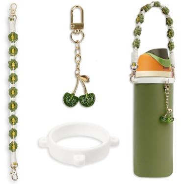 Imagem de BydGxy Conjunto de acessórios de alça e pingente de cereja compatível com garrafa de água Owala 680 g, 947 ml, 1,134 g, FreeSip, copos infantis e rosa, para conjunto de acessórios Owala e acessórios