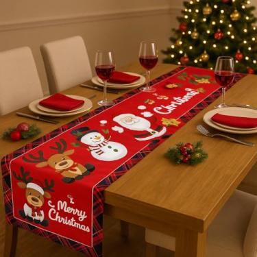 Imagem de Trilho de Mesa Natalino Decoração de Natal para Mesa, Papai Noel, Rena Enfeite Natalino de Mesa (33cm x 1,50M)