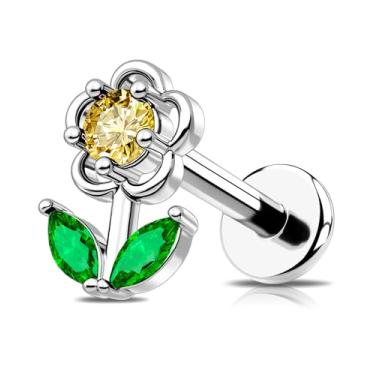 Imagem de OUFER 16G Floral CZ Helix, Tragus & Cartilage Piercing Coleção de Joias - Aço Inoxidável, Rosca Interna, Brincos de Pino Plano para Mulheres e Homens (Várias Cores, 6 MM, Piercing Labial), 16g 6mm