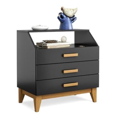 Imagem de Mini Cômoda Elegance Mesa de Cabeceira 3 Gavetas Quarto Organizador Multiuso Com Nicho (Preto)