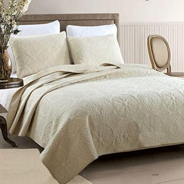 Imagem de SPXMQSS Edredons Queen Size, Colchas acolchoadas macias e leves de algodão puro todas as estações 3 peças colchas king size antiderrapante sem encolhimento (1 colcha, 2 capas pollow 50 * 70 cm) P, 230