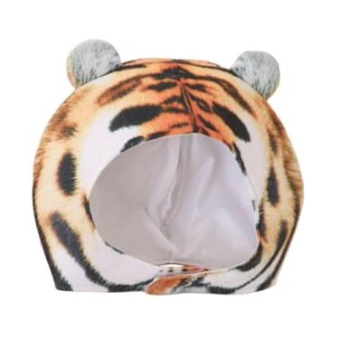Imagem de harayaa Chapéu de pelúcia em formato de tigre, educativo e com formato de animal, ideal para festivais de carnaval.