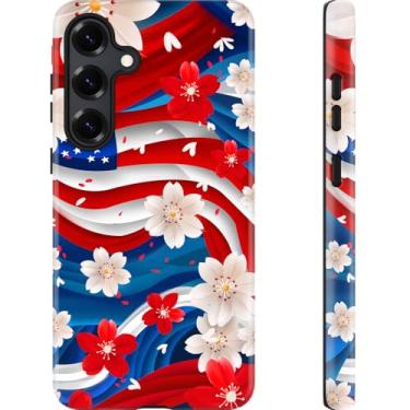 Imagem de Esdot Capa para Samsung Galaxy S24 Plus - Compatível com carregamento sem fio - Silicone macio de camada dupla + capa rígida - Design de flores silvestres - Capa protetora para celular para mulheres e