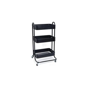Imagem de Carrinho Organizador 3 Prateleiras com Rodinhas, Metal, Preto, 44x25.5x63cm, 1.6kg, para Cozinha e Despensa