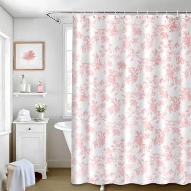 Imagem de Seorsok Cortina de chuveiro extralonga rosa sálvia, algodão floral cottagecore, elegante florescendo tecido floral cortina de chuveiro lavável à máquina à prova d'água decoração de banheiro 213 cm C C
