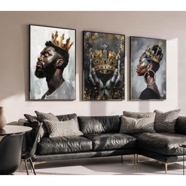 Imagem de 3 peças de arte de parede em tecido de reis e rainhas africanos modernos pôsteres de retratos de reis e rainhas africanos impressões de pôster de coroa para decoração de casa pinturas adequadas para