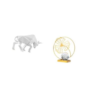 Imagem de Fenteer Estátua Moderna de Touro E Folha de Ferro em Resina, Peça Colecionável Abstrata, Ornamento para de Entrada, Mesa, Prateleira, Escritório, Estante