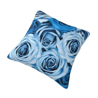 Imagem de Almofada quadrada decorativa com estampa de rosa turquesa - Design reversível, zíper oculto, poliéster macio para sofá, cama e carro - Hipoalergênico 41 x 40 cm
