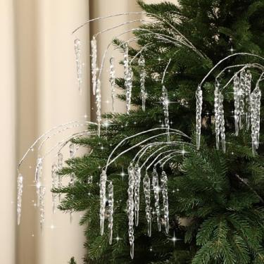 Imagem de Seenelling 4 peças, 8 peças, palitos de gelo de Natal de 19,7 polegadas, decorativos para árvore de Natal, palitos de cristal, galhos de gelo, ornamentos para guirlanda de casamento, festa de inverno