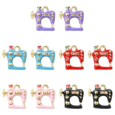Imagem de LiQunSweet 10 peças, 5 cores, fofo, máquina de costura, berloques esmaltados, tema de ferramenta de costura, berloques para joias faça você mesmo, pulseira, colar, brinco, bolsa, chaveiro, decoração