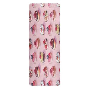 Imagem de Wassud Tapete de ioga com estampa de bolo fofo, tapete de exercícios dobrável, antiderrapante, para mulheres e homens, tapete de ginástica de pilates com bolsa de armazenamento 180 x 66 cm